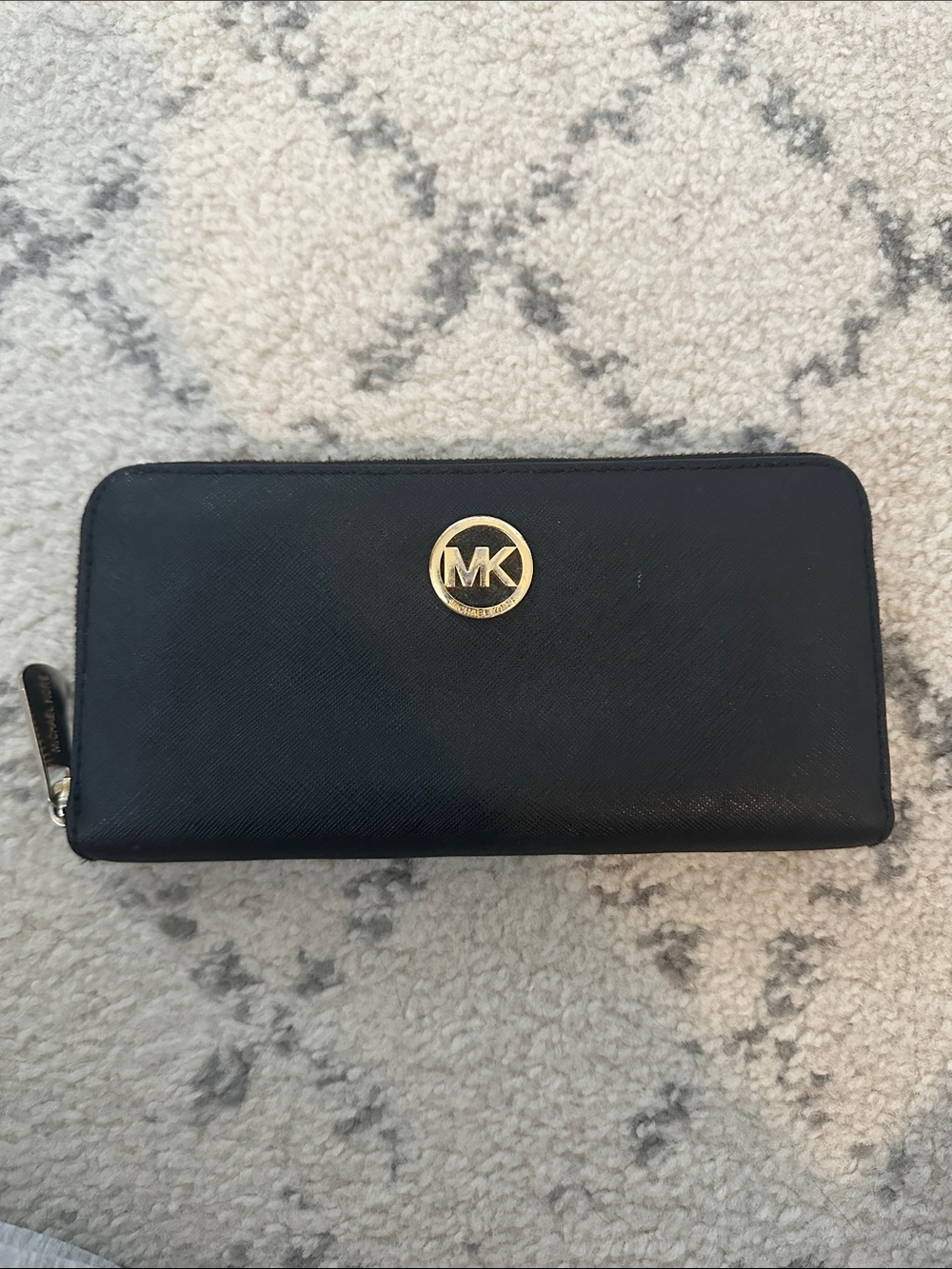 Michael Kors Black Zip Wallet with Gold MK Logo